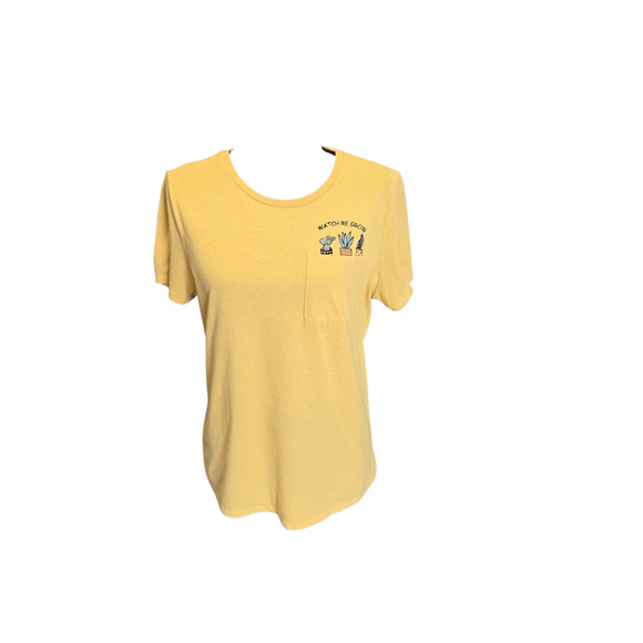 2 Cute Tops - Cut and Paste light yellow short sleeve graphic "watch me grow" tee, size medium
